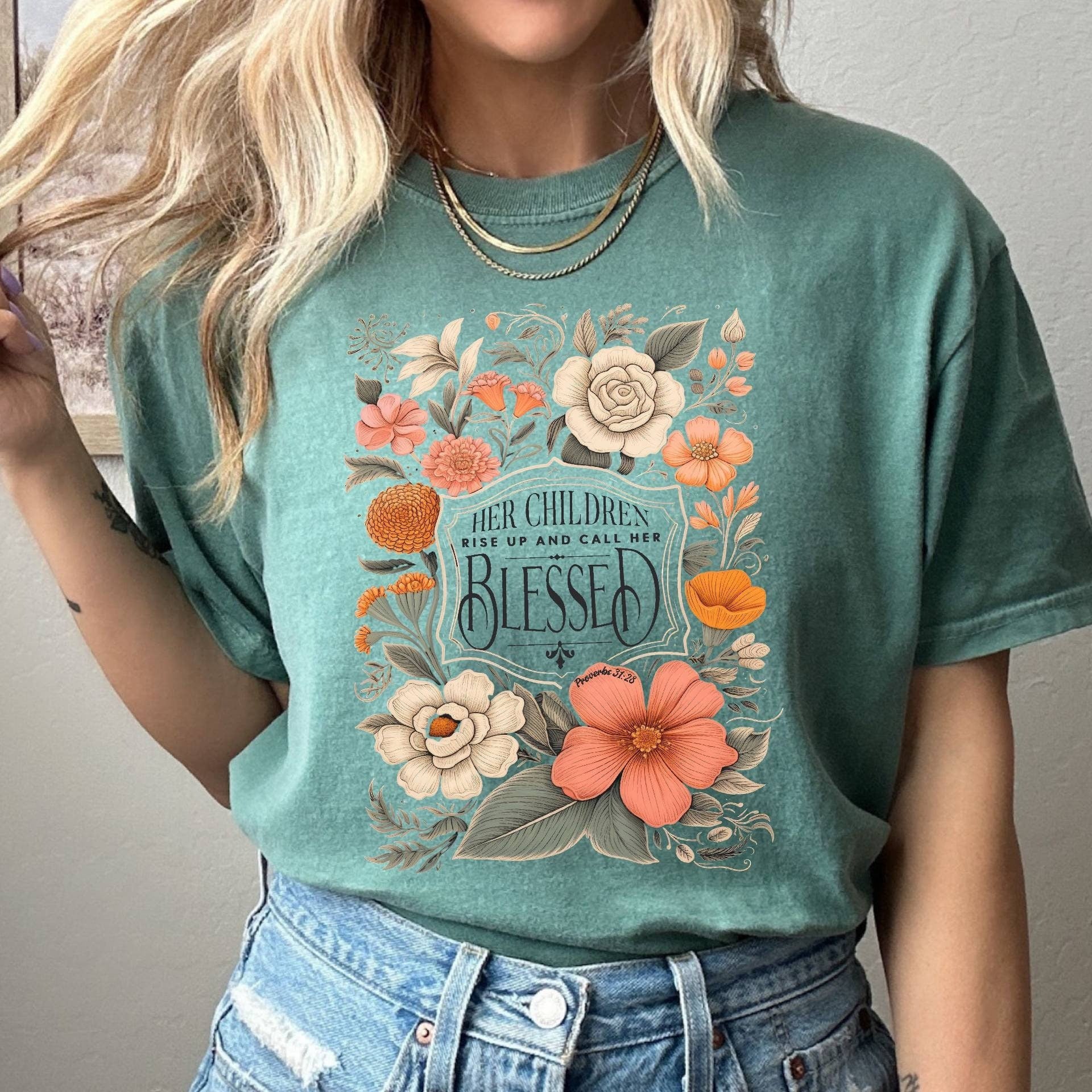 Mothers Day Christian Mama Comfort Colors Shirt, Her Children Rise Up and Call Her Blessed Shirt,Christian Mom Shirt,Bible Verse Proverbs 31